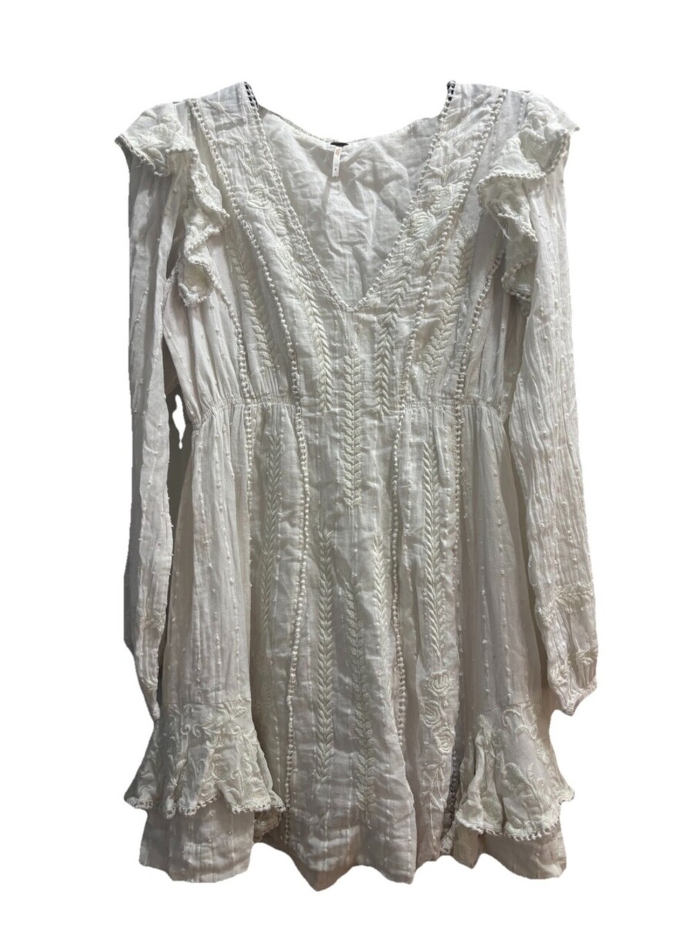 Free People Isabella Mini Dress Women 6 White / Cream Embroidered Femme Bohemian